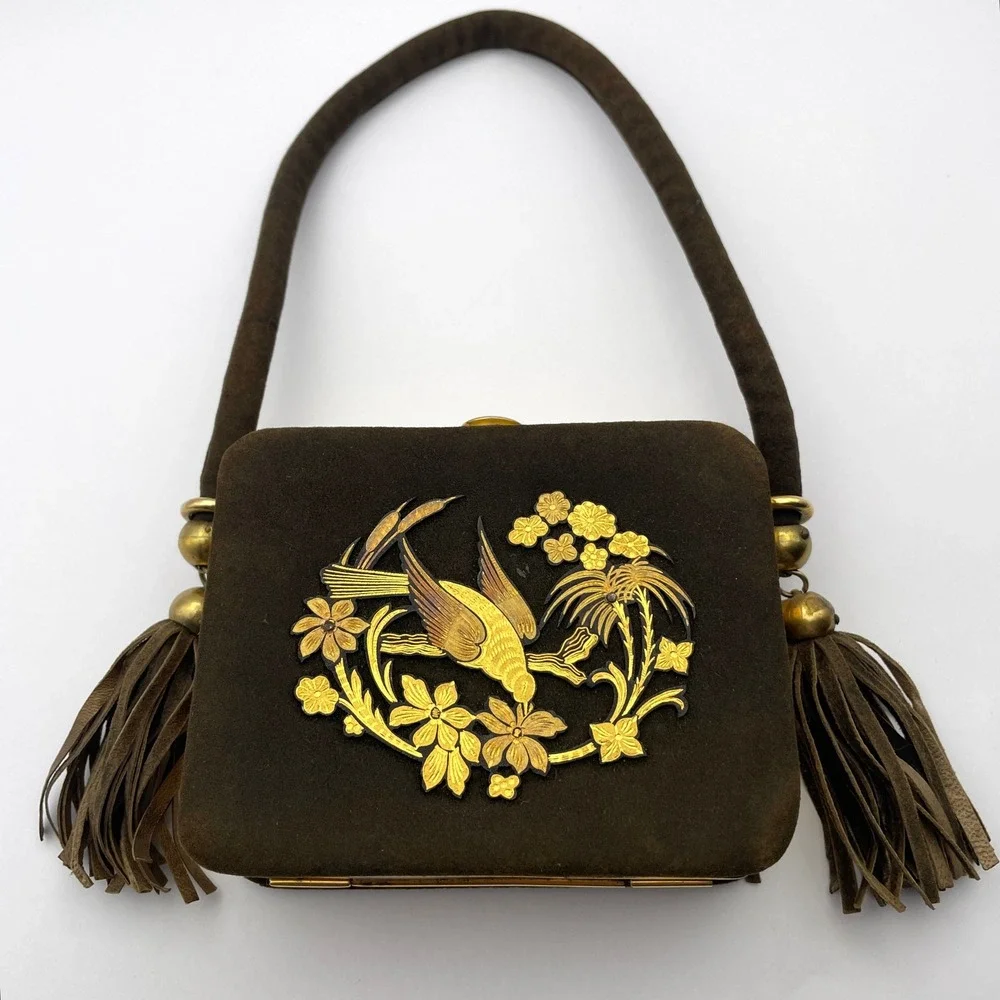 Vintage Minaudiere Cosmetic Purse Embellished‎ Damascene Compact Vanity Bag